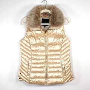 Talbots Down Puffer Vest Faux Fur Collar Champagne Preppy M